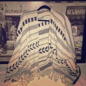 Beige and navy poncho